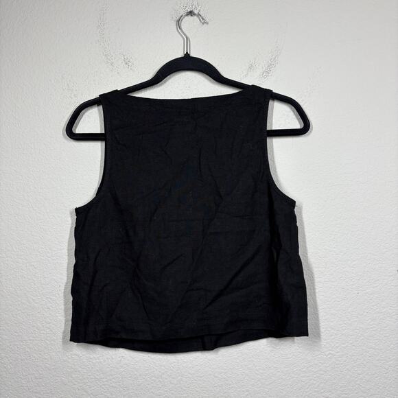Old Navy Womens Small Sleeveless Linen Blend Crop Top Black Square Neckline - Picture 3 of 7